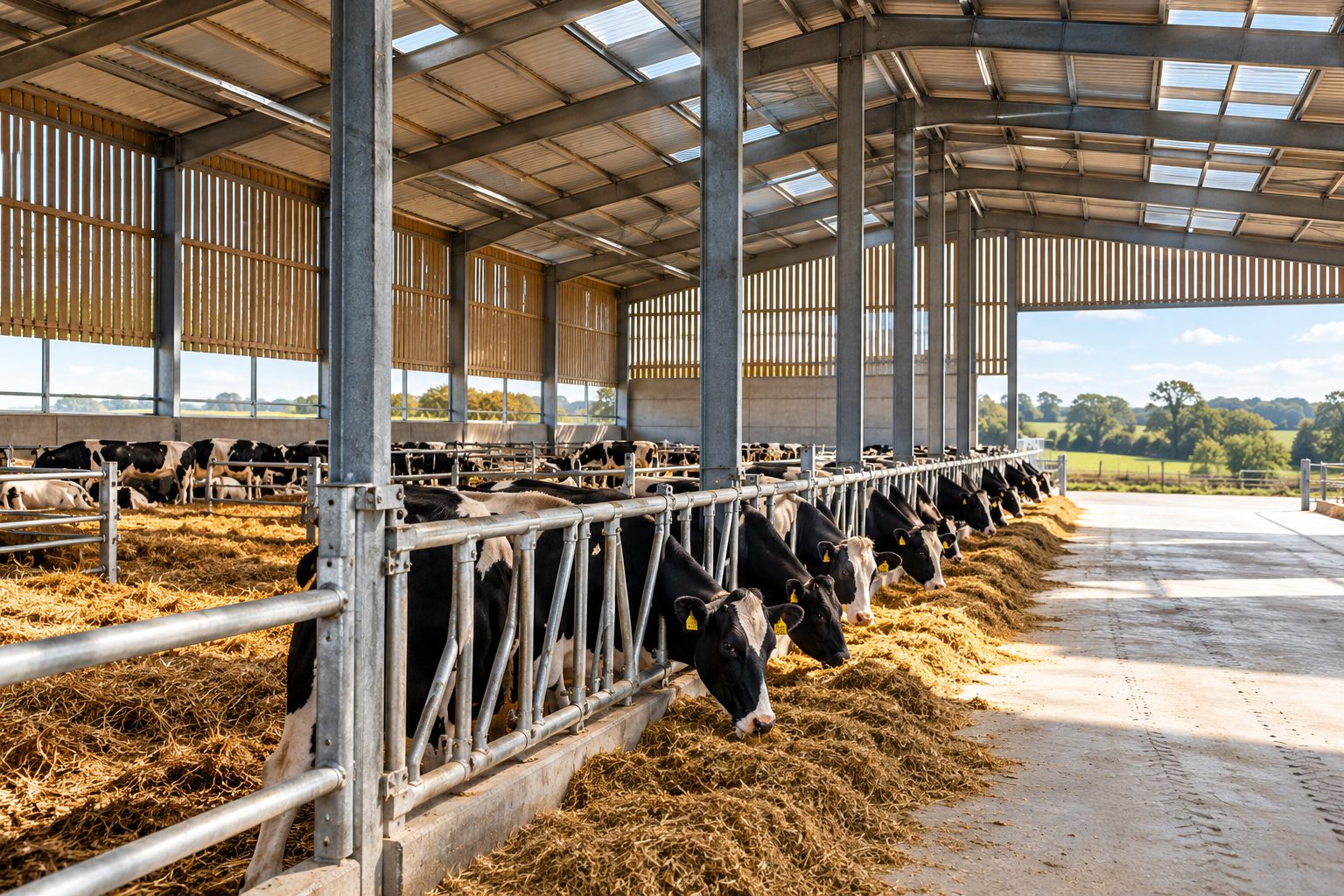 Cattle feeding in a livestock building